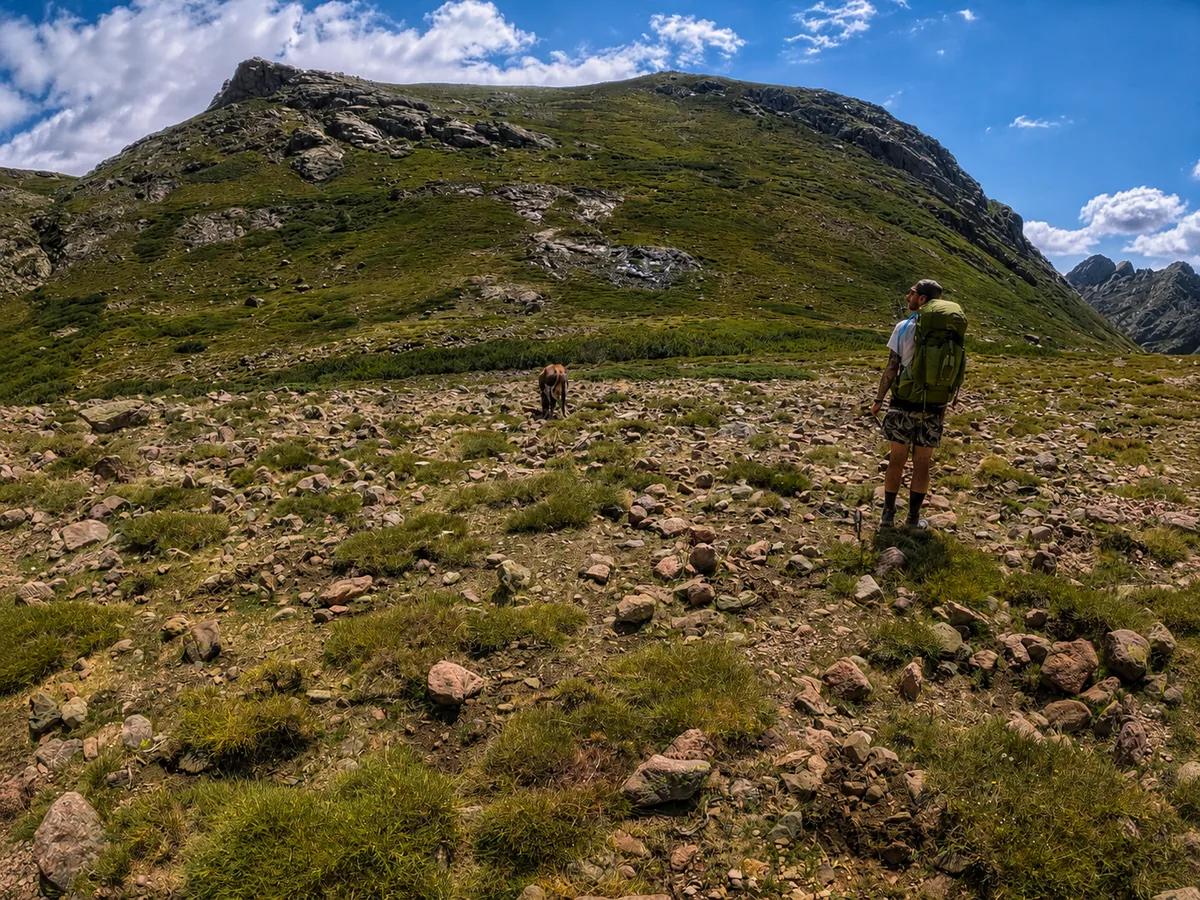 Hiker in the Corsican mountains